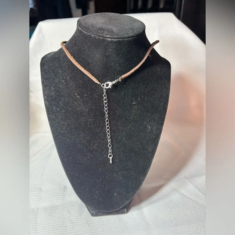 Leaf Pendant & 16” Brown Suede Necklace NWOT